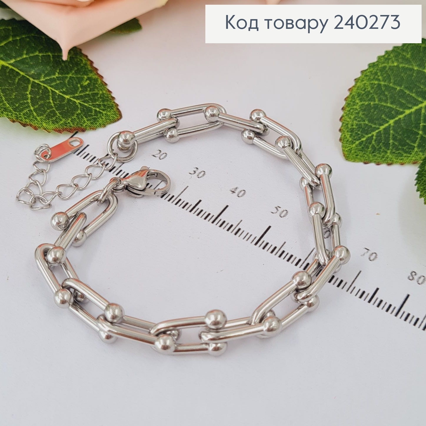 Браслет 18+4.5 см "Сецессия" оригинальное плетение с крупными звеньями, цвет серебряный, Stainless Steel 240273 фото 2