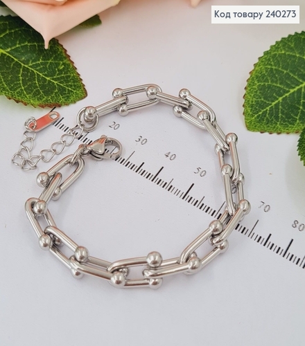 Браслет 18+4.5 см "Сецессия" оригинальное плетение с крупными звеньями, цвет серебряный, Stainless Steel 240273 фото 2