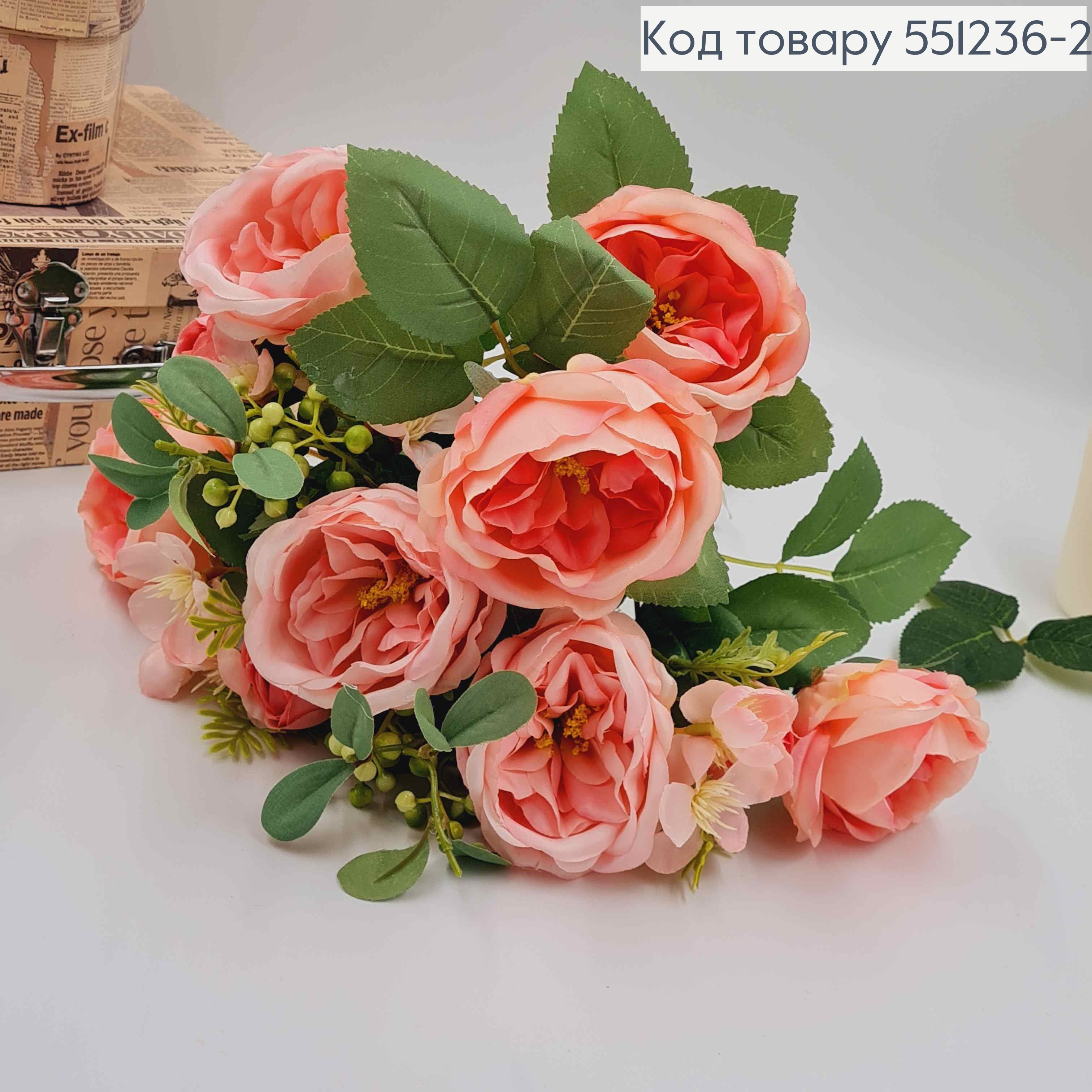 Композиция "Букет РОЗОВИХ пионов с зелеными ягодками и яблоневым цветом", высотой 46см 551236-2 фото 2