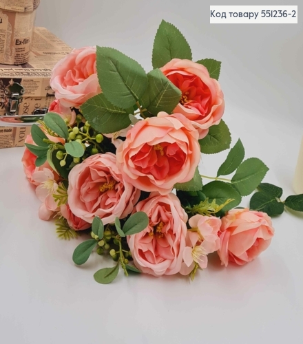 Композиція "Букет РОЖЕВИХ піонів з зеленими ягідками та яблуневим цвітом", висотою 46см 551236-2 фото 2