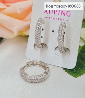 Сережки родированые кольца с тремя рядами камней, 2*0,5см, Xuping 180688 фото