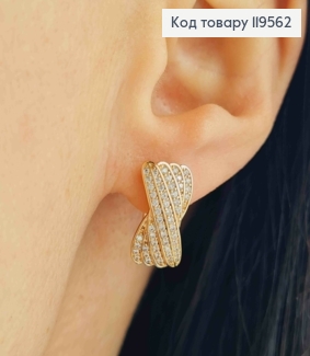 Сережки "Грейс" прикрашені Блискучими камінцями, довж.1,6см, англійська застібка, Xuping 18K 119562 фото