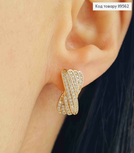 Серьги "Грейс" украшены Блестящими камешками, длина 1,6см, английская застежка, Xuping 18K 119562 фото 1