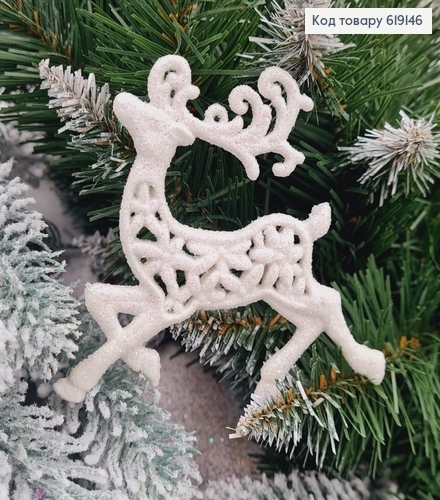 Новогодняя фигура Блеск Олень Белый с узором, 11*10см, Украина 619146 фото 1
