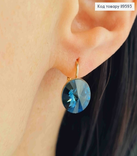 Сережки з Чорно-Синім каменем Сваровські (1,1см), довжина 1,5см, застібка левербек, Xuping 18К 119593 фото 3