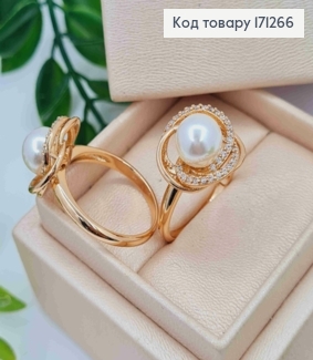 Перстень "Магический" с жемчужкой и блестящими камнями, Xuping 18К. 171266 фото