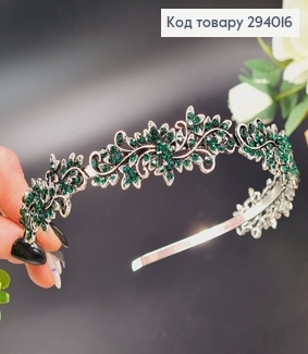 Діадема метал під срібло із Зеленими камінцями 294016 фото