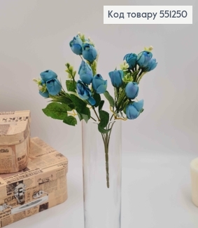 Композиция ГОЛУБАЯ "Букет мелких пионов Камелия с декором", высотой 30см, 15 головок пионов 551250 фото