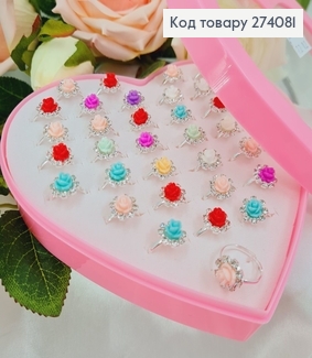 Набір дитячих колечок  Квіточка в камінцях,в коробці, 36 шт. 274081 фото