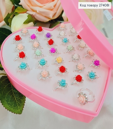 Набор детских колец  Цветы с камушками,в коробке, 36 шт. 274081 фото 1