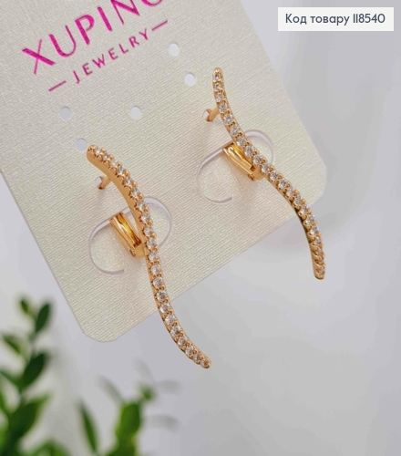 Серьги "Стильные" украшены Блестящими камешками в один ряд, 3,3см, английская застежка, Xuping 18К 118540 фото 2