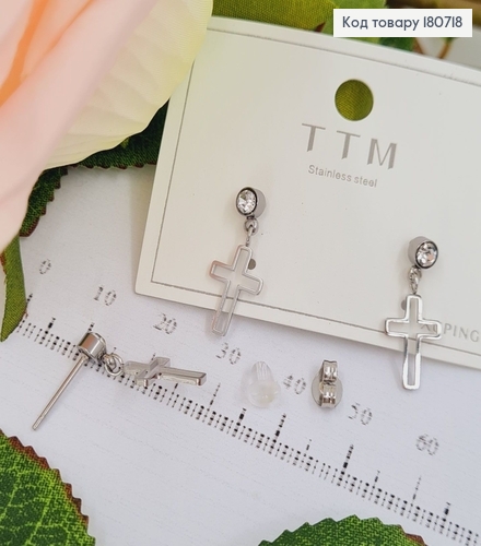Сережки родовані гвіздки Хрести з камінцем, 2*1см, Xuping 180718 фото 1