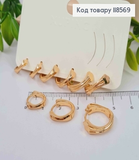 Набір: сережки кільця (3пари) "Рельєфні", розміри 1,1см; 1,3см; 1,5см; Xuping 18К 118569 фото
