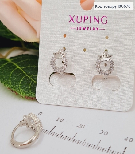 Сережки родированые кольца с камнями, 1*0,8см, Xuping 180678 фото 2