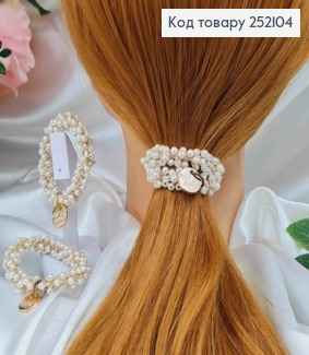 Резинка прошита перламутровими бусинками, з плоскою монеткою, 6см 252104 фото