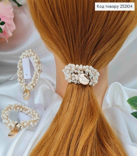 Резинка прошита перламутровими бусинками, з плоскою монеткою, 6см 252104 фото 1