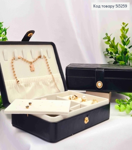 Сундучок-органайзер для хранения украшений, Черного цвета, 16*11*5см,  (на кнопке) 513259 фото 1