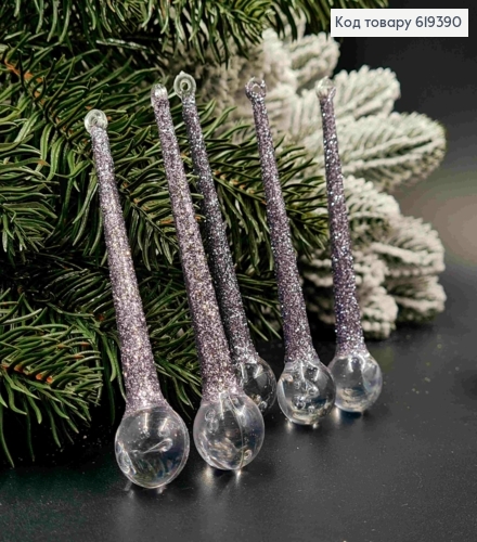 Набір фігурок (5шт) "Капля" , ПРОЗОРА з ГРАФІТОВИМблиском, довжина 10см, новорічна прикраса, пластик 619390 фото 1