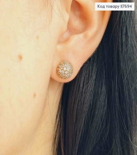 Серьги гвозди Полушарие в камешках, 9мм, XUPING 18K 117694 фото 3