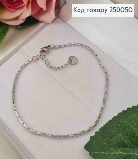 Браслет срібного кольору, ширина 2мм, довжина 19+3см, сталь Stainless Steel 250050 фото