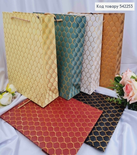 Пакет бумажный с золотым тиснением, 32*26*10см, цвета в ассортименте. 542253 фото 1