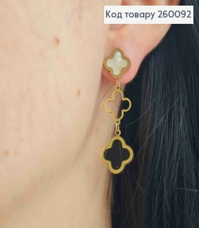 Серьги гвоздики "Van Cleef" с черной и перламутровой эмалью, лимонные 4,5см, сталь Stainless Steel 260092 фото