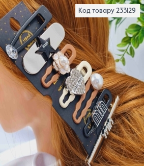 Набір : заколка стріла метал, MIN MIN-Квітка-Серце з камінням, 6-8см, в Асортименті (7шт/уп) 233129 фото