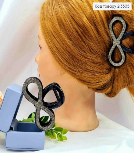 Краб пластик "БЕЗКІНЕЧНІСТЬ" прикрашений Сірими камінцями, розмір 8см, Чорного кольору 213305 фото 1