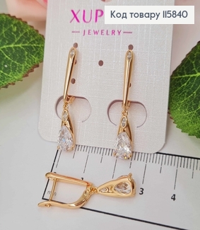 Сережки "Роко" з підвіскою білим камінцем, 3cм, англ. заст.Xuping 18K 115840 фото