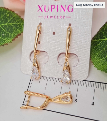 Сережки "Роко" з підвіскою білим камінцем, 3cм, англ. заст.Xuping 18K 115840 фото 1