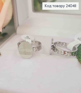 Кольцо серебряного цвета, круглая пластинка "Cartier", сталь Stainless Steel 270013 фото