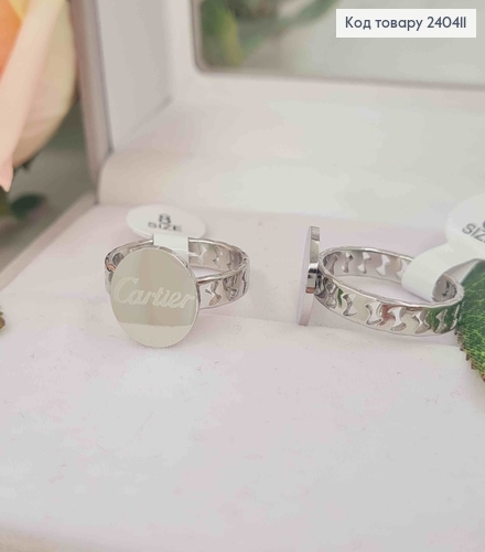 Кольцо серебряного цвета, круглая пластинка "Cartier", сталь Stainless Steel 270013 фото 1