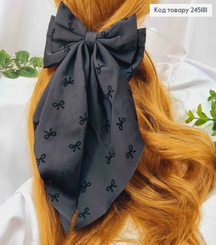 Бант Черного цвета, с принтом "Бантики", на заколке автоматик, ткань Креп, размер 14,5*30см. 245181 фото 1