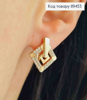 Серьги "Ромбы" с Блестящими камешками, 1,6см, английская застежка, Xuping 18К 119453 фото