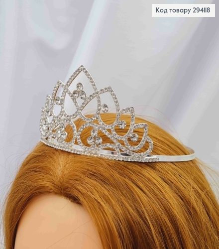 Диадема "Пиковая Дама" Серебряного цвета с блестящими камешками, высочайшая точка 5,5см 294118 фото 2