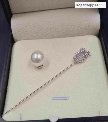 Брошка родована "Сова" з Блискучими камінцями та Перлинкою, 8,1см, Xuping 160061 фото 2