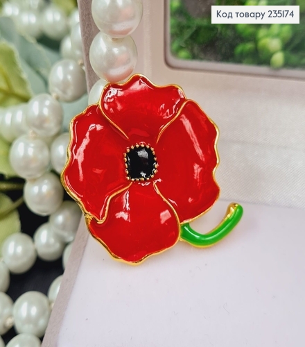 Брошка метал Красный Мак 4х3см 235174 фото 3
