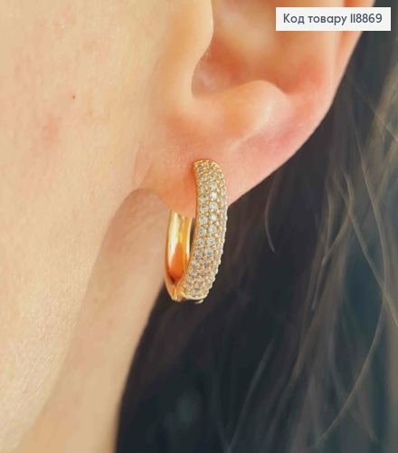 Сережки кільця прикрашені Блискучими камінцями, ширина 4мм,  діаметр 1,8см,  Xuping 18К 118869 фото 2