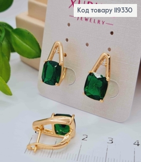 Серьги с изысканным зеленым камнем, длина 1,7см, английская застежка, XUPING 18K 119330 фото