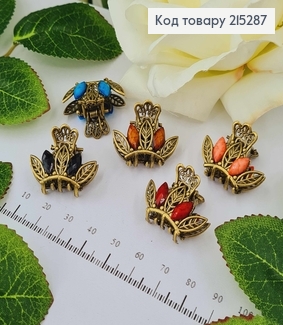Краб металл бронза, 2,5см, листики с камешками цвета в ассорт. 215287 фото