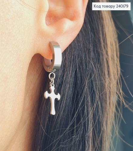 Серги кольца 1см крестик 1.3см Stainless Still 240179 фото 2