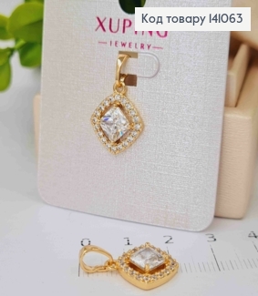 Кулон Квадратный Блестящий камень в оправе из камней, 1,5см, Xuping 18К 141063 фото