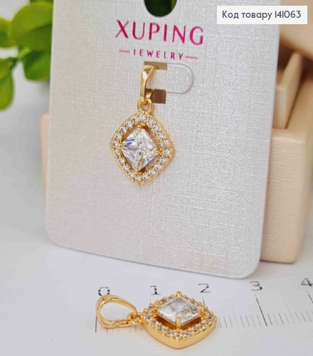 Кулон Квадратный Блестящий камень в оправе из камней, 1,5см, Xuping 18К 141063 фото 1