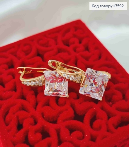 Серьги с квадратным блестящим камнем, 1,9см, английская застежка, XUPING 18K 117592 фото 2