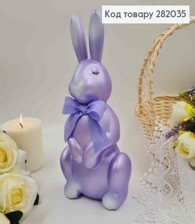 Пасхальная фигура ЗАЯЦ, ЛИЛОВОГО цвета, с бантиком, 29*13см 282035 фото