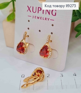 Серьги "Магические" с Красным камнем, длина 1,6см, английская застежка, Xuping 18K 119273 фото