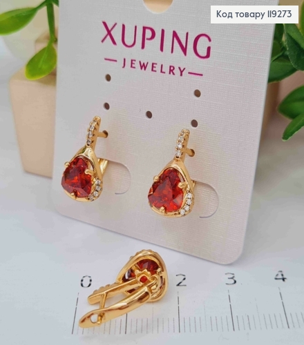 Серьги "Магические" с Красным камнем, длина 1,6см, английская застежка, Xuping 18K 119273 фото 1