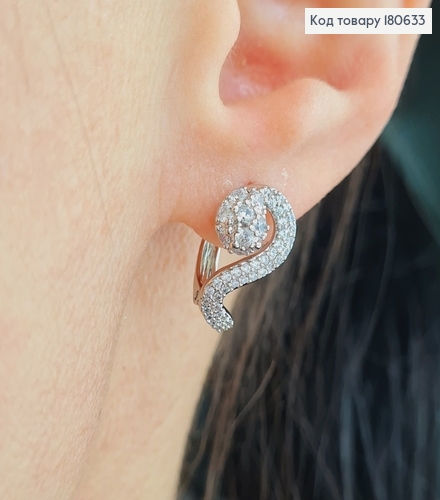 Серьги родированые, змеи в камнях 1,8*1см, с английской застежкой, Хuping 180633 фото 2