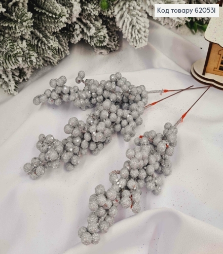 Декор Новогодний, веточка, "Мимоза" СЕРЕБРЯНОГО цвета, 19см 620531 фото 1