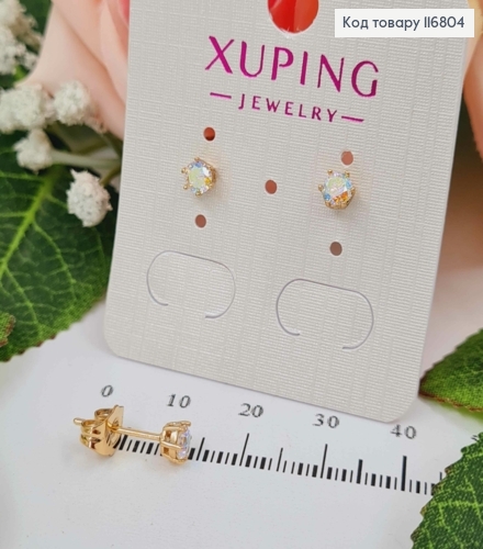 Серьги гвоздики, с перламутровым камешком, 4мм, Xuping 18K 116804 фото 1